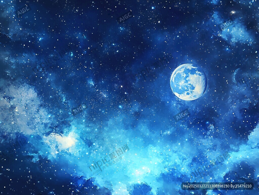 梦幻星空下的皎洁明月