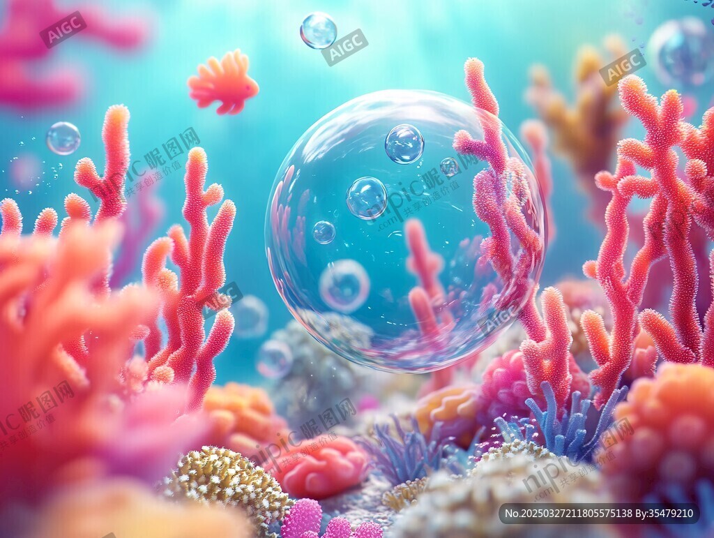 梦幻海底泡泡与珊瑚景观