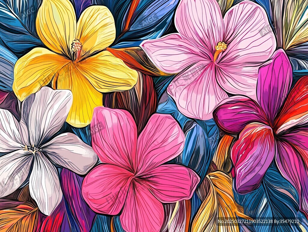 缤纷扶桑花绚丽插画