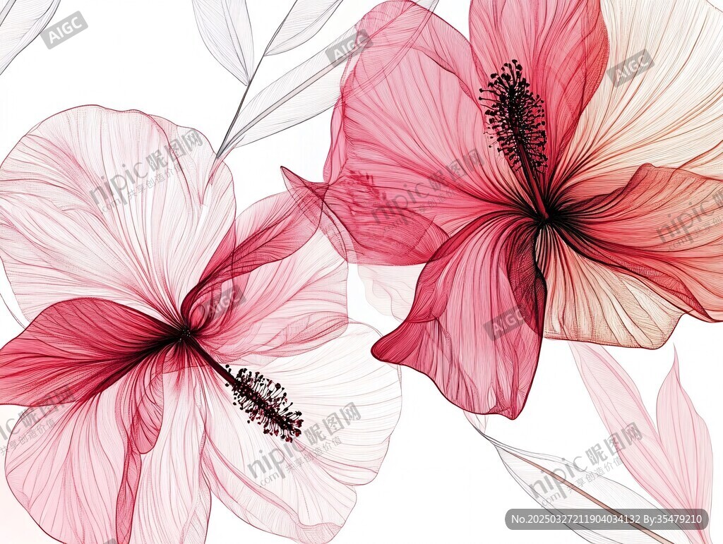 粉色渐变扶桑花插画图案