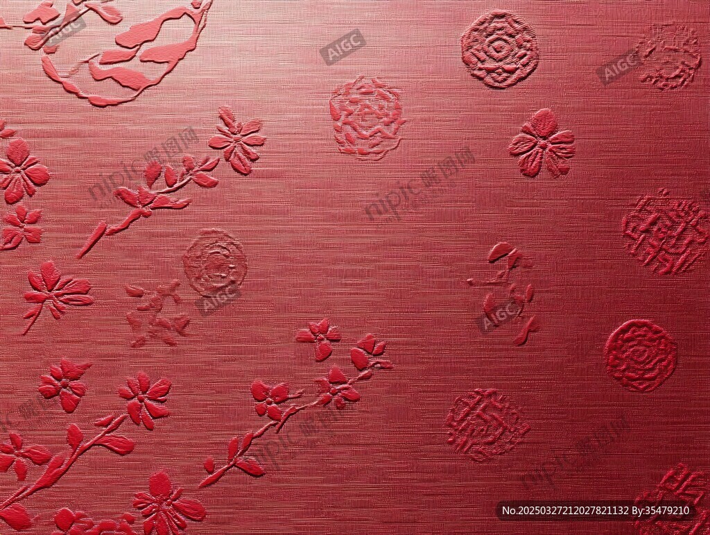 红色浮雕花纹背景纹理