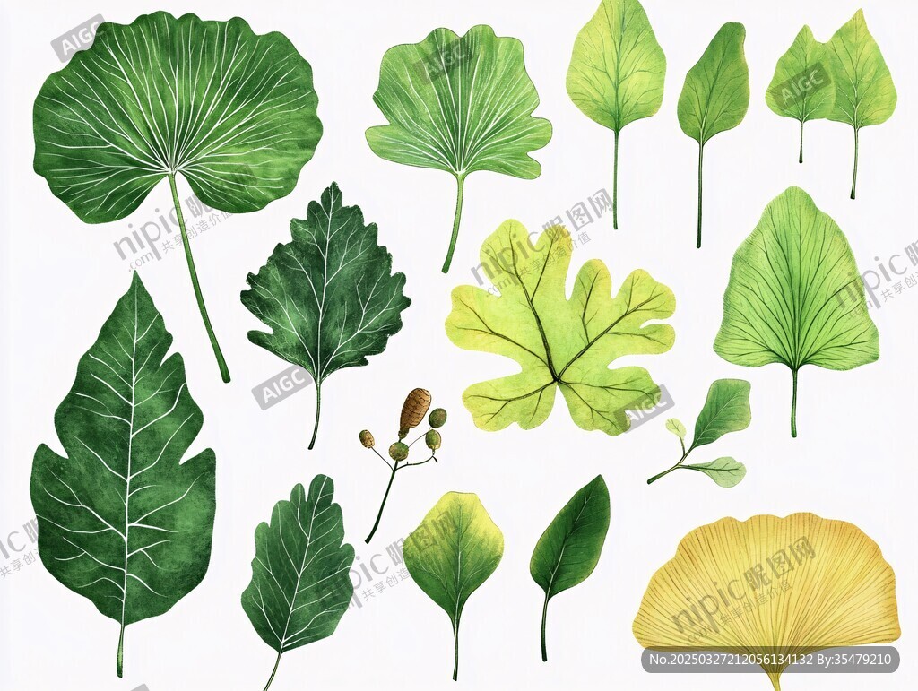 多样绿叶植物插画素材