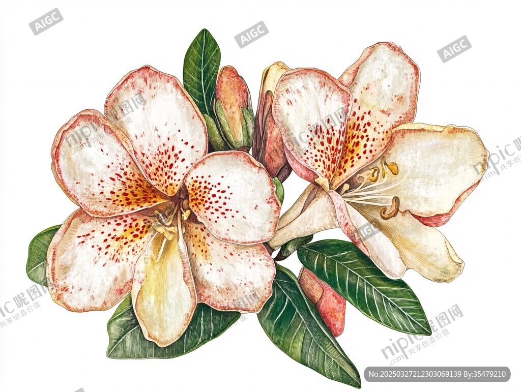 手绘美丽杜鹃花插画