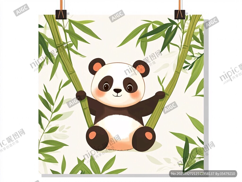 熊猫倚坐翠竹间