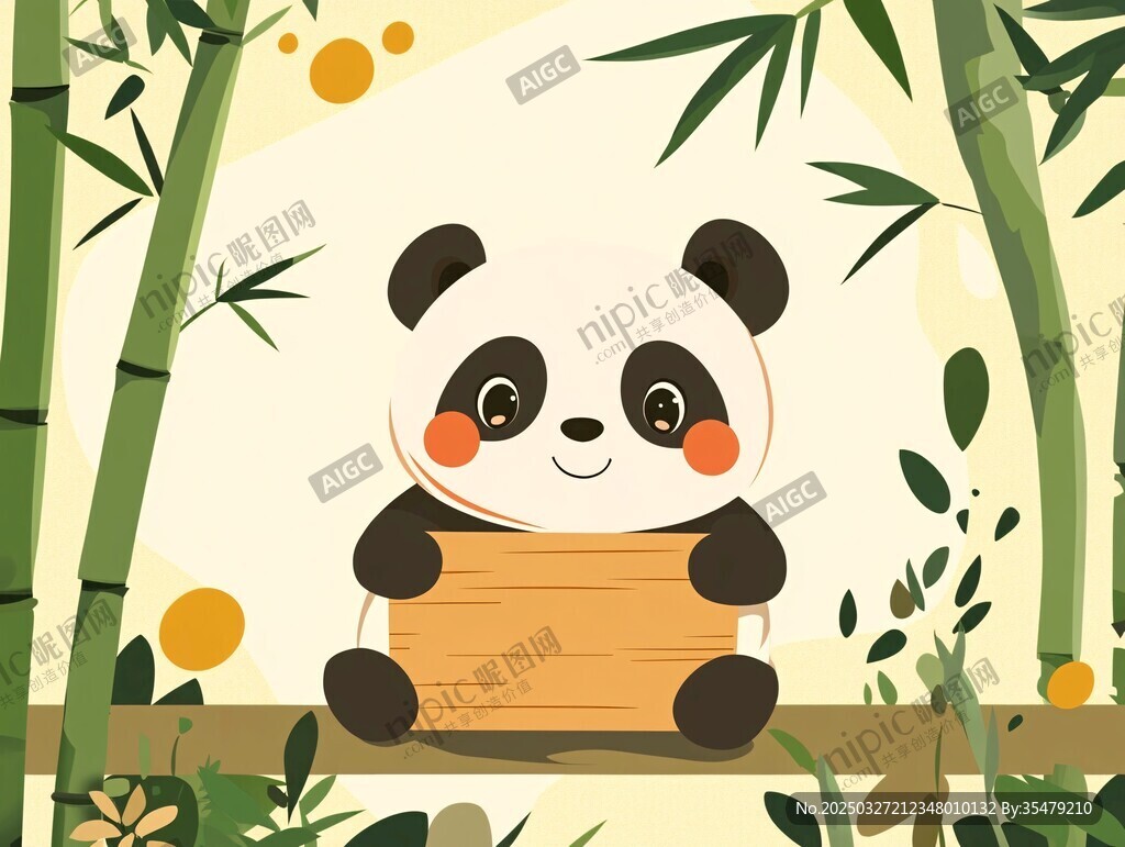 熊猫持牌于竹林间
