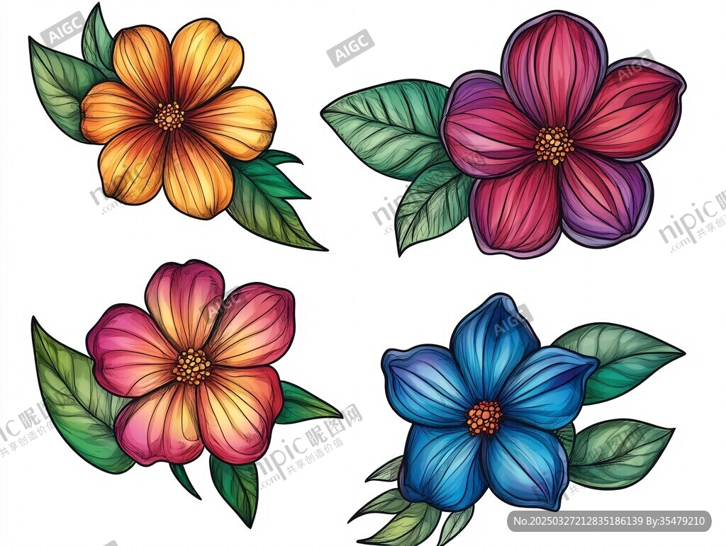 多彩手绘花卉图案集合