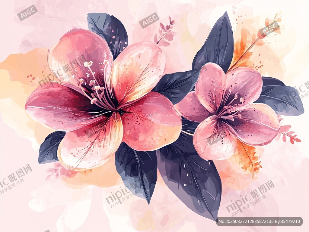 梦幻水彩花卉插画作品