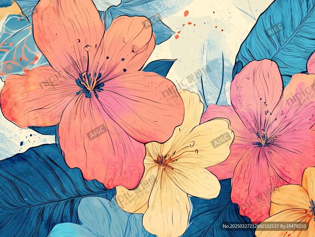 绚丽多彩花卉插画