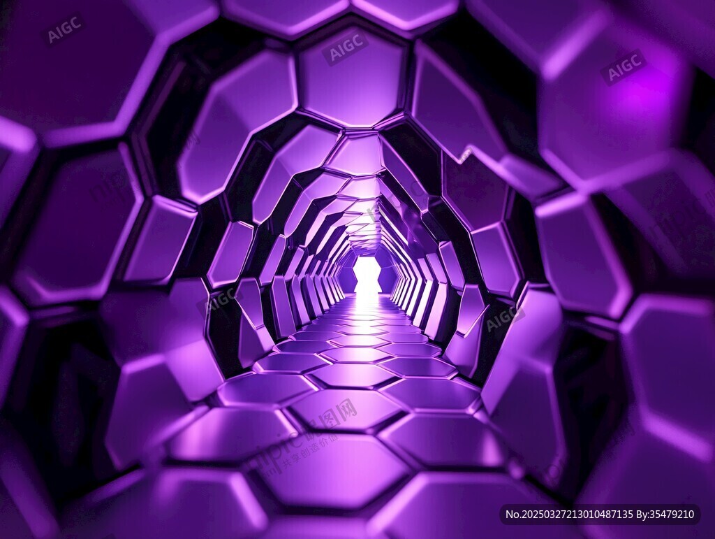 紫色六边形科幻隧道空间