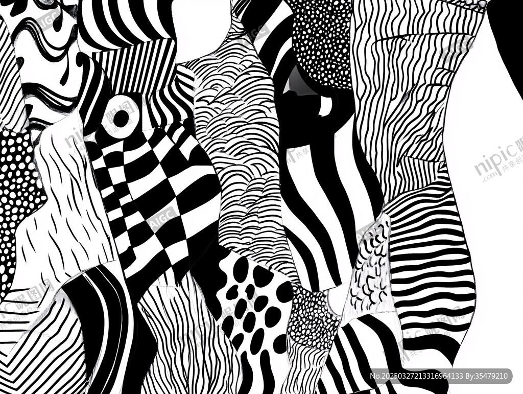 黑白抽象图案艺术插画