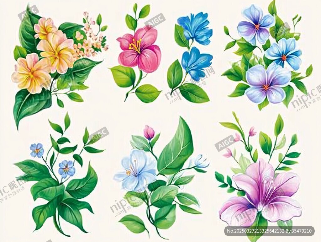 缤纷花卉植物插画素材
