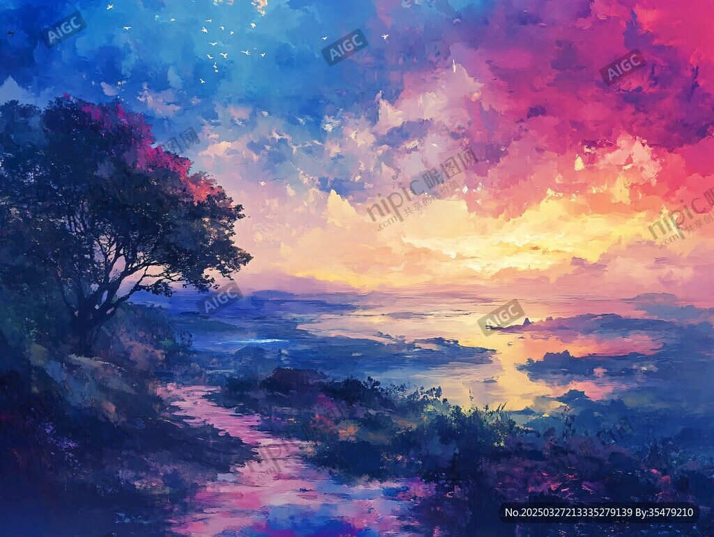 梦幻绚丽的黄昏风景