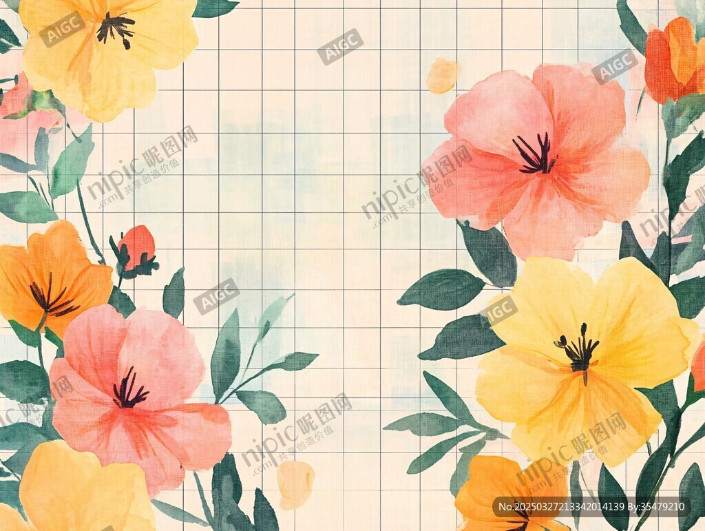 清新花卉网格背景图案