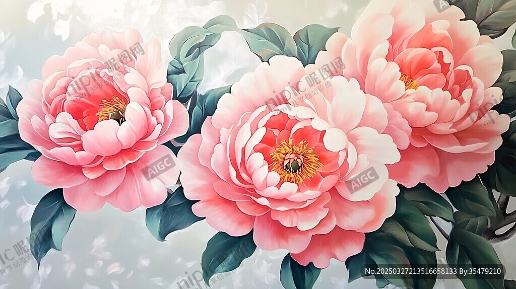 三朵娇艳盛开的粉色牡丹