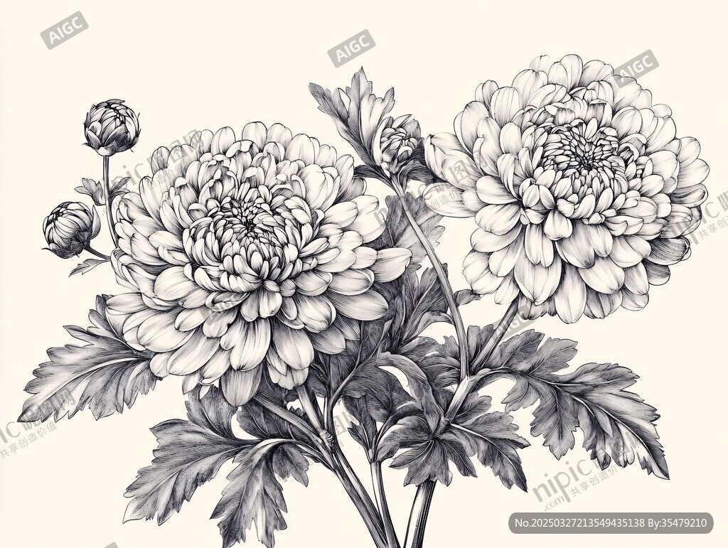 黑白菊花插画