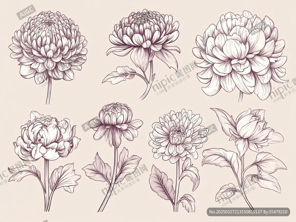 手绘菊花花卉图案集合