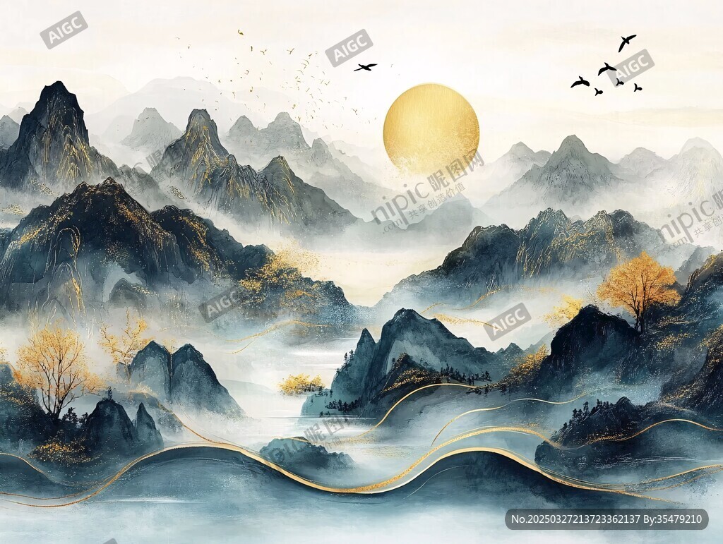 金色山水间的诗意画卷