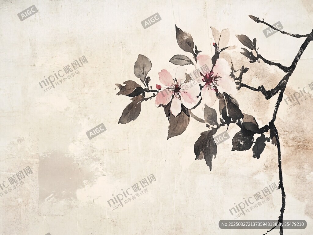 水墨桃花枝