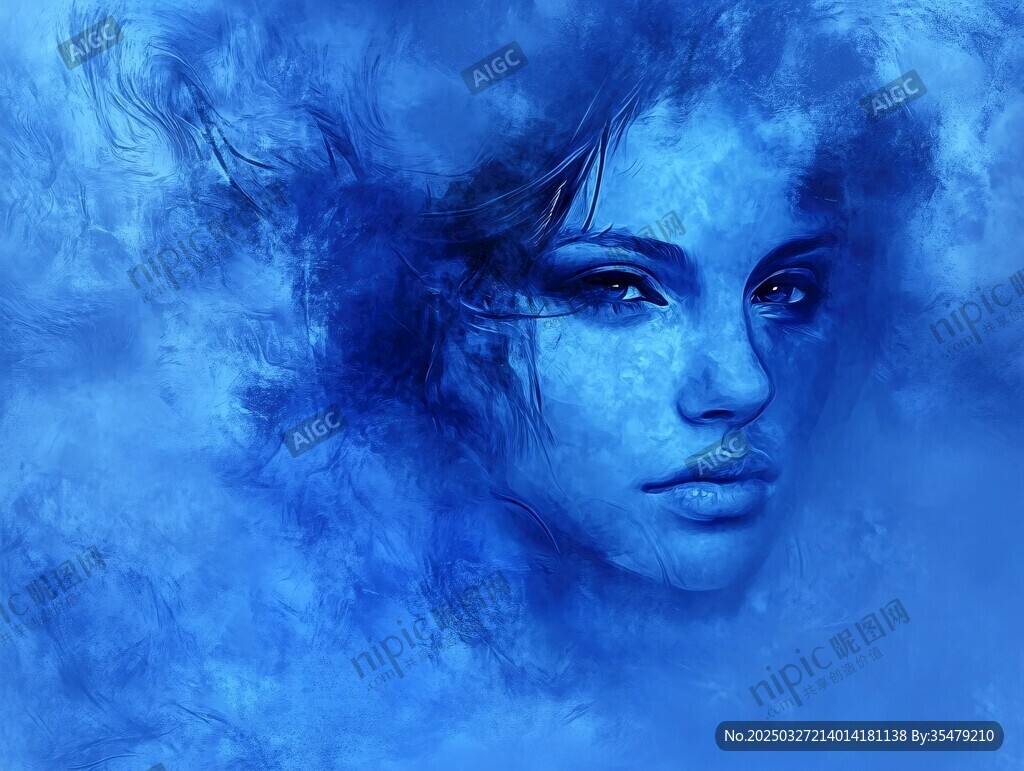 梦幻蓝调女性抽象艺术肖像