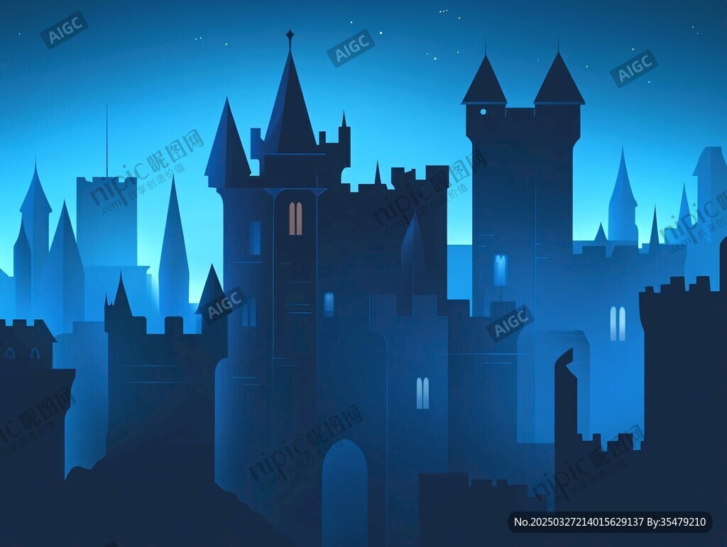 梦幻蓝色城堡夜景
