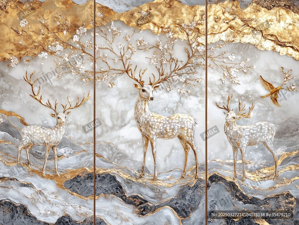 金鹿瑞景 中式轻奢装饰画