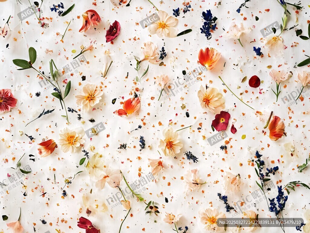 缤纷花卉散落的梦幻画面