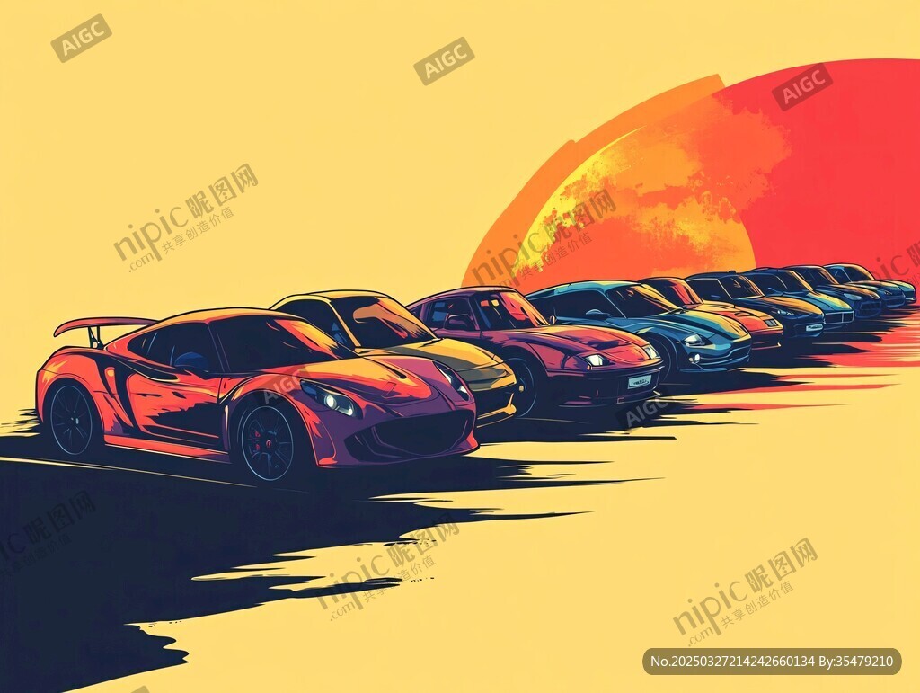 夕阳下的炫酷跑车队列
