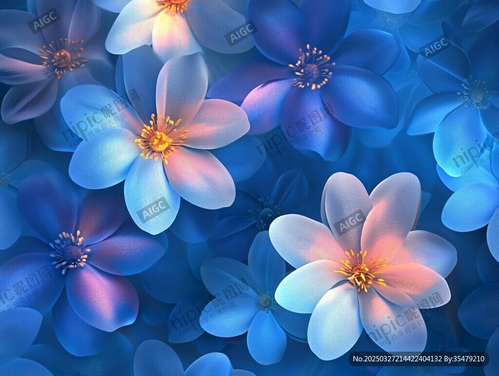 梦幻蓝紫花朵背景图案