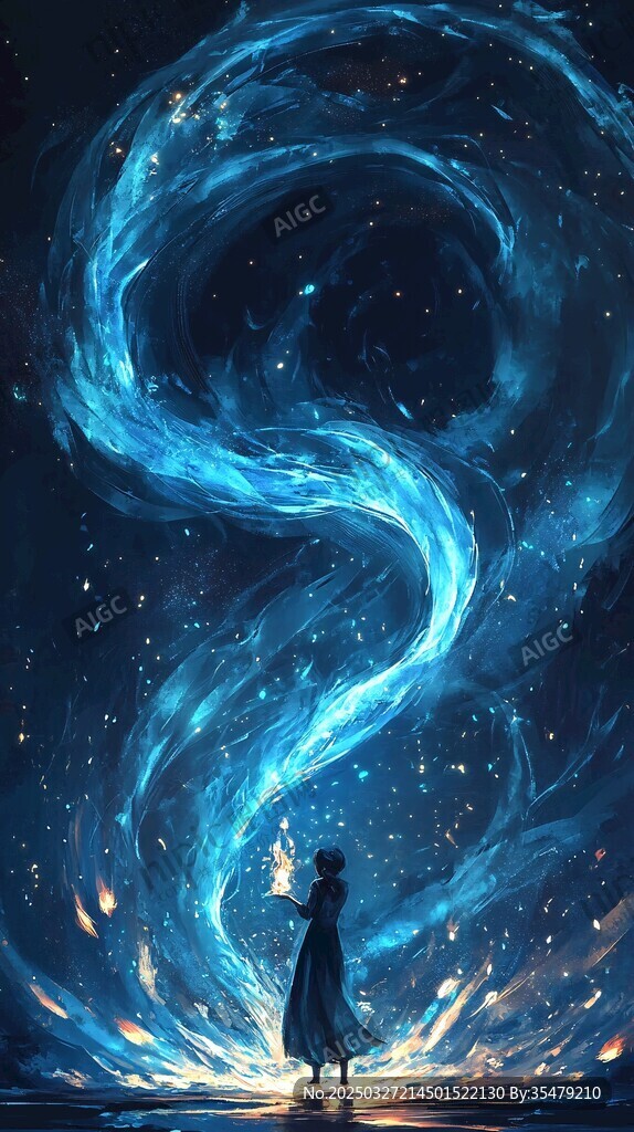 梦幻蓝焰前的孤独身影