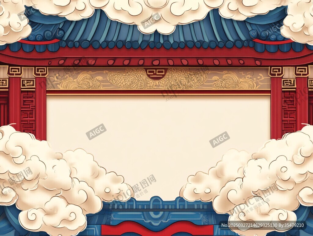 中式古典建筑云纹边框图