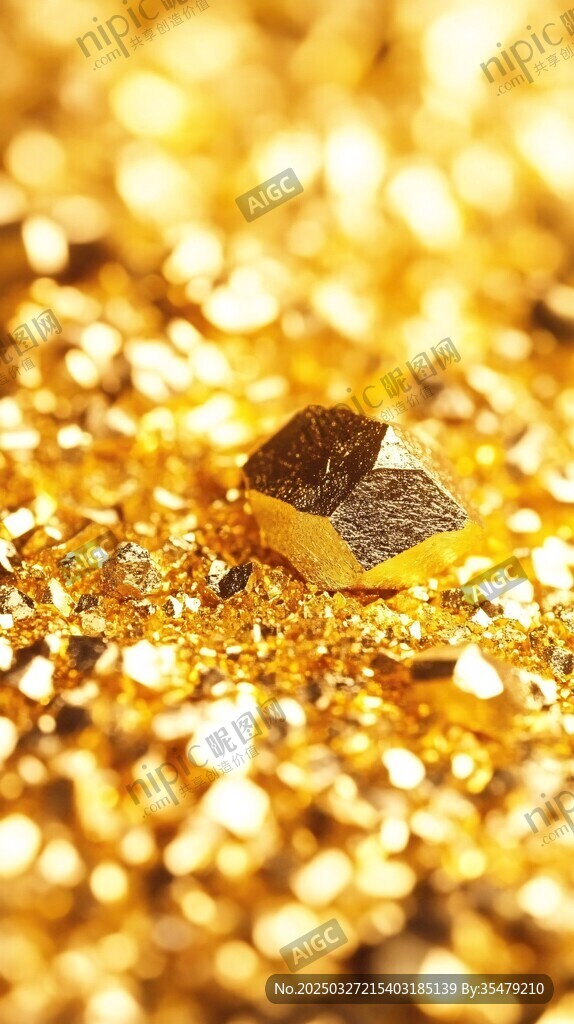 金色碎屑中的闪耀金块