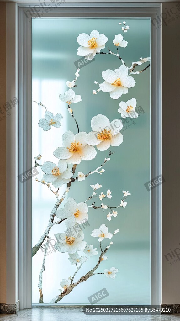 中式梅花玻璃贴纸装饰画
