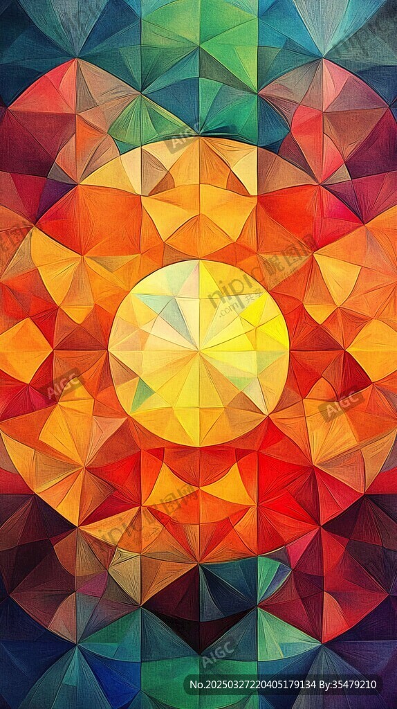 多彩几何太阳抽象艺术图案