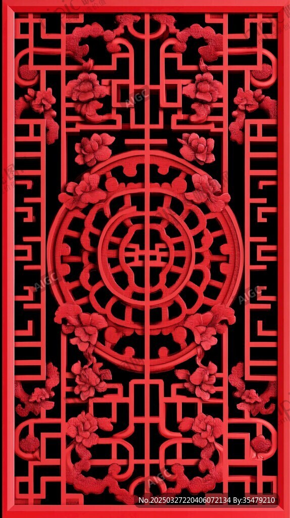 中式红雕花窗