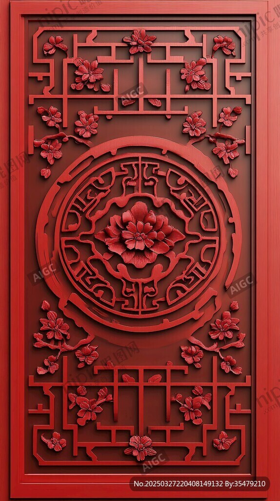 中式红色雕花精致木板