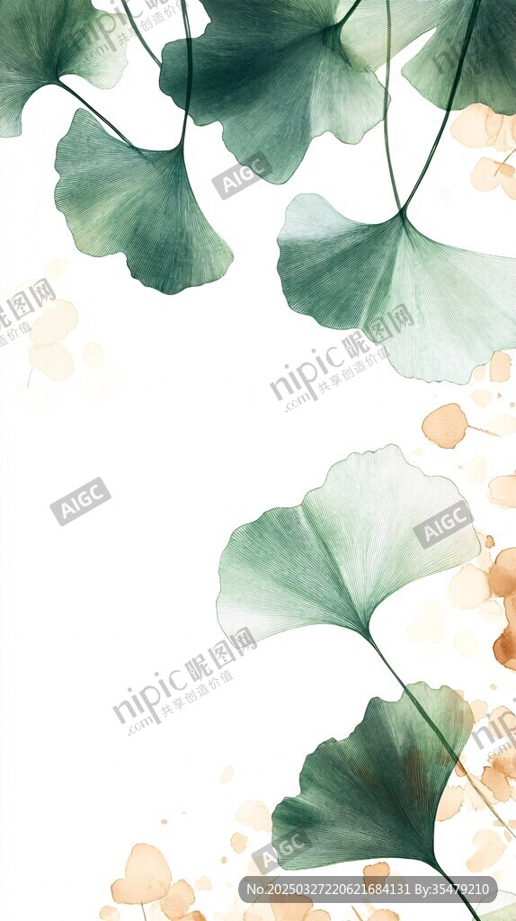 水墨风银杏叶清新插画