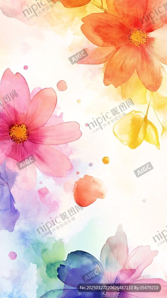 水彩花卉梦幻背景图