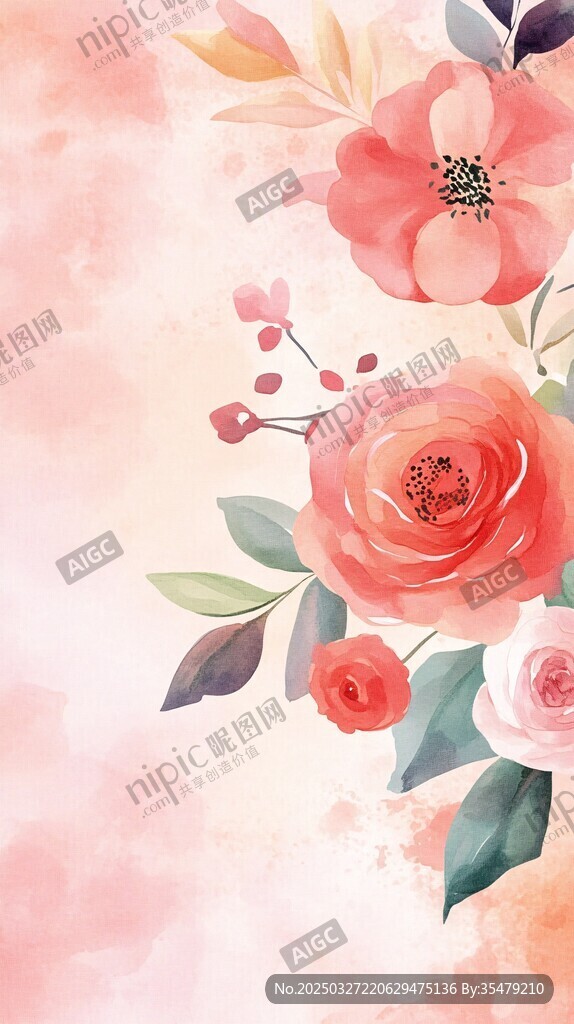 浪漫水彩花卉插画背景