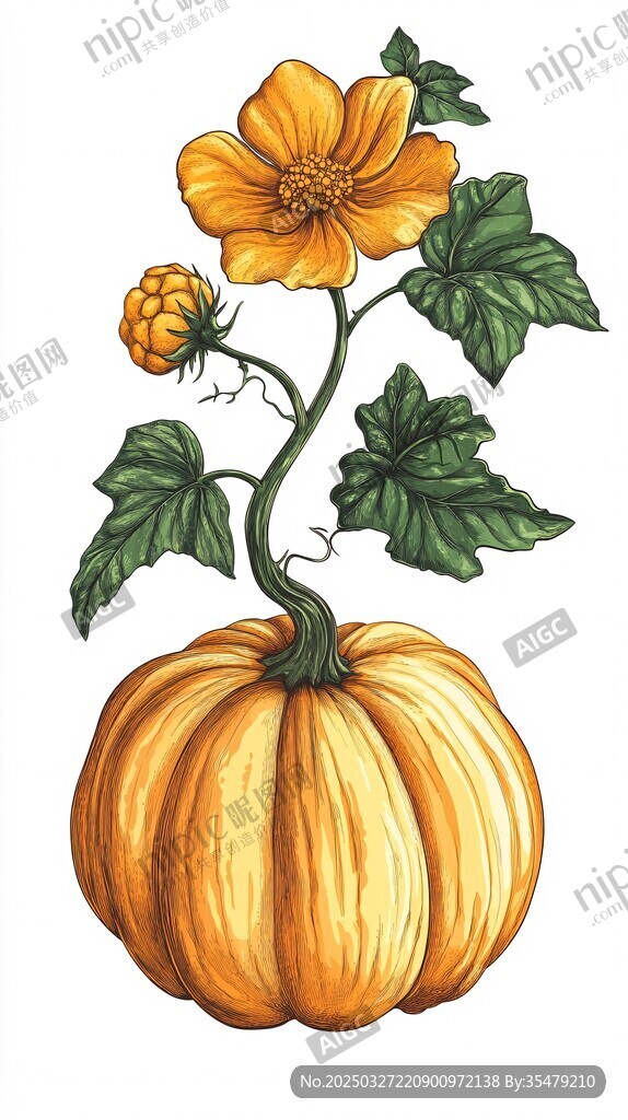南瓜与花插画图