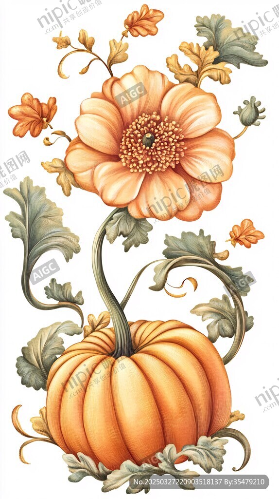 南瓜花卉装饰插画