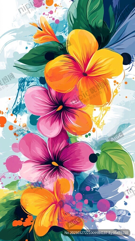 水彩风绚烂花卉图案