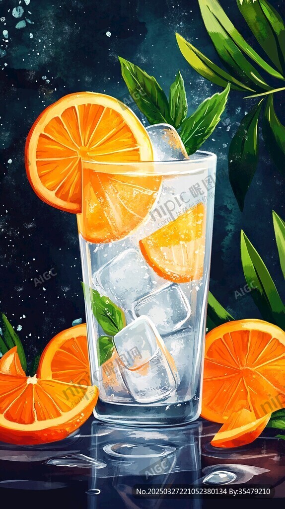 清凉橙子冰饮插画图