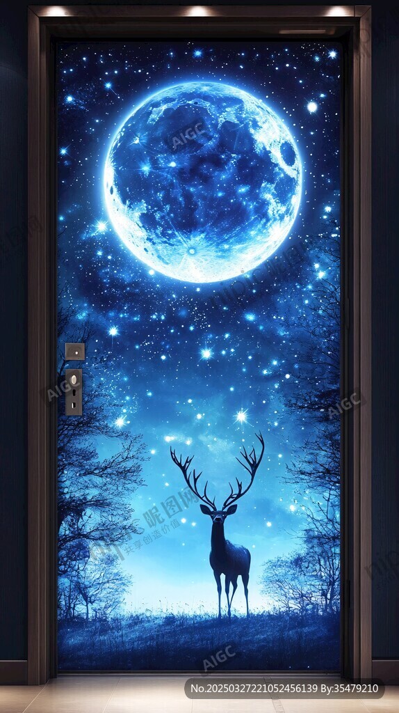 梦幻月夜下的孤独麋鹿