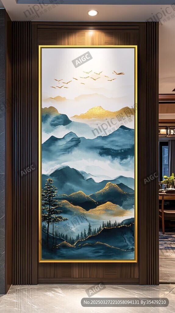 中式山水玄关装饰画意境美