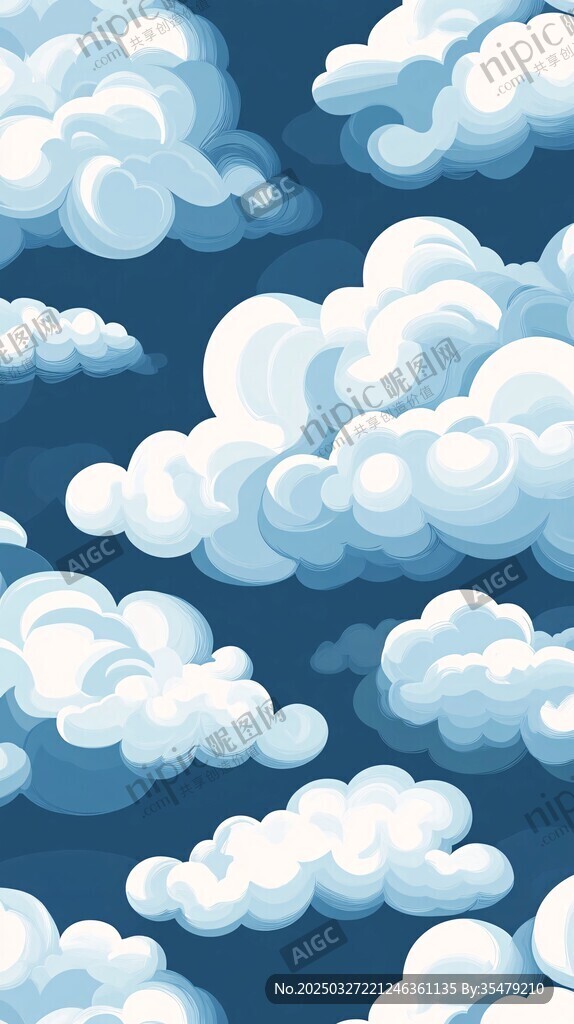 梦幻蓝色天空云朵图案
