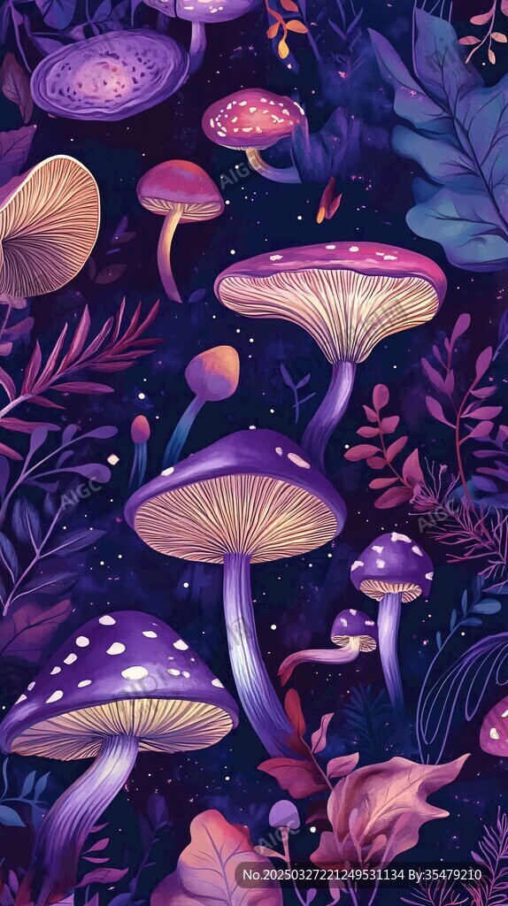 梦幻紫色蘑菇奇幻植物世界