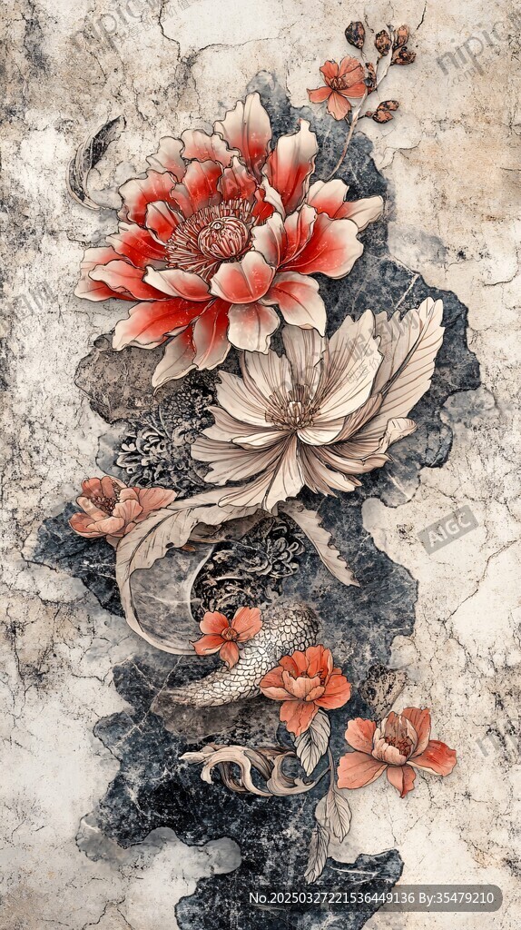 中式水墨花卉精美画作