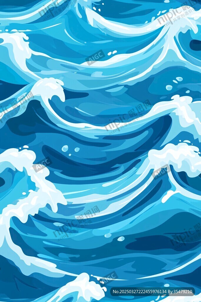 蓝色海洋波浪无缝图案