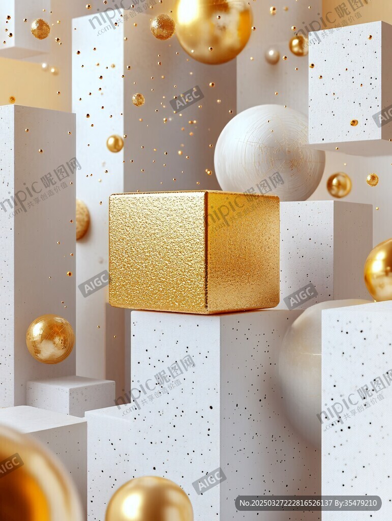 金色立方体与立体空间美学