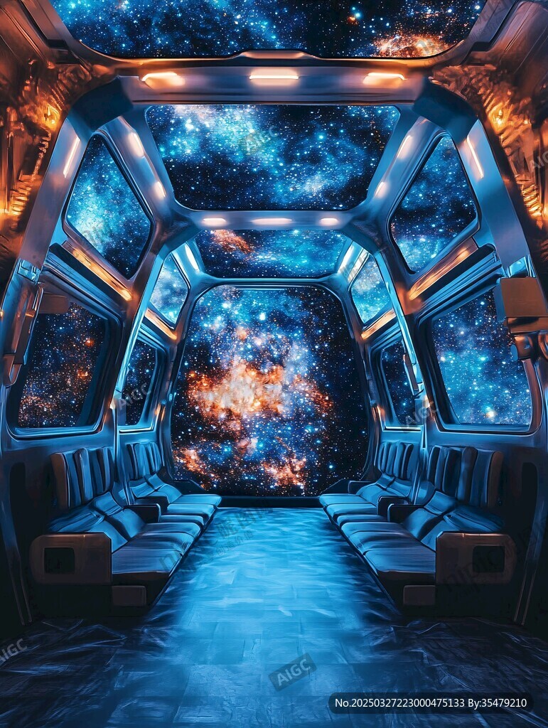 星际飞船内的璀璨宇宙景观